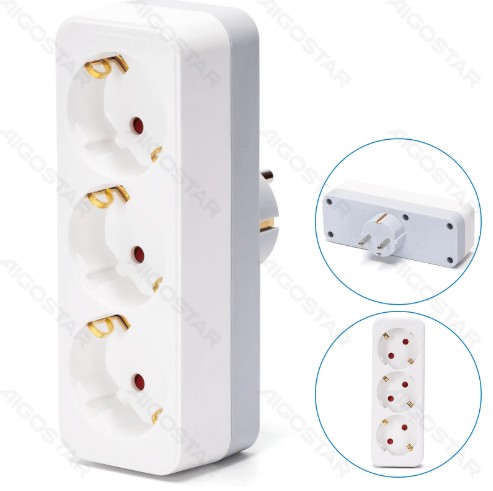 Enchufe de Conversion Aleman 1 a 3 16A Blanco/Gris Aigostar