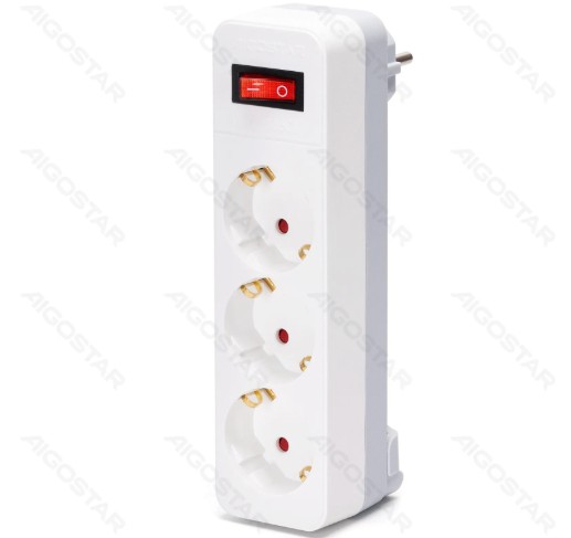Enchufe de Conversion Aleman 1 a 3 16A con Interruptor Blanco/Gris Aigostar