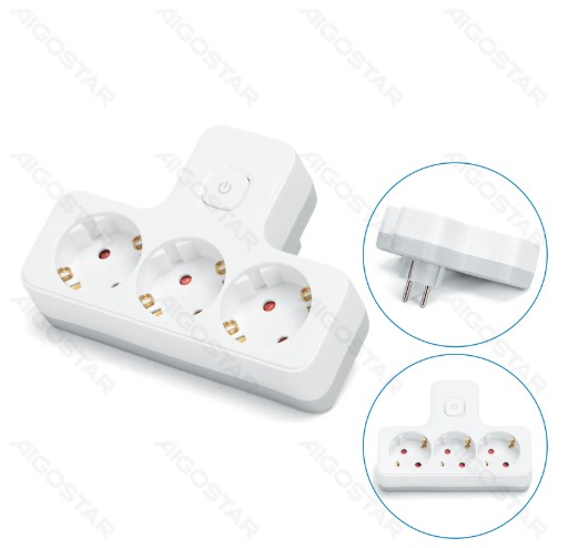 Enchufe de Conversion Aleman 1 a 3 16A con Interruptor Blanco/Gris Aigostar