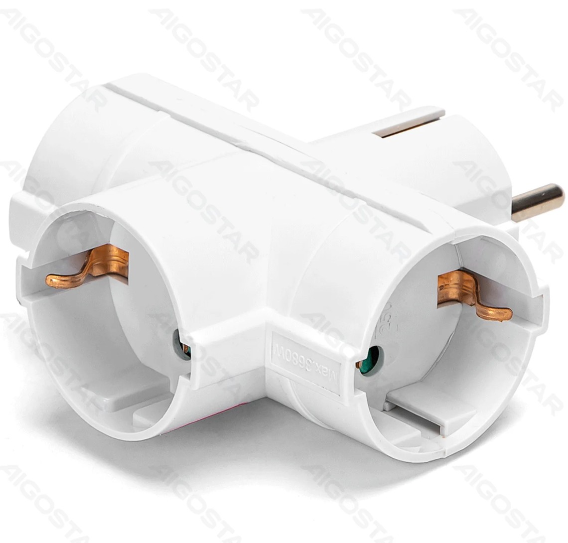 Enchufe de Conversion Aleman 1 a 3 16A Vertical Blanco Aigostar