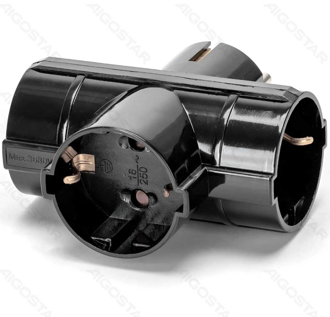 Enchufe de Conversion Aleman 1 a 3 16A Vertical Negro Aigostar